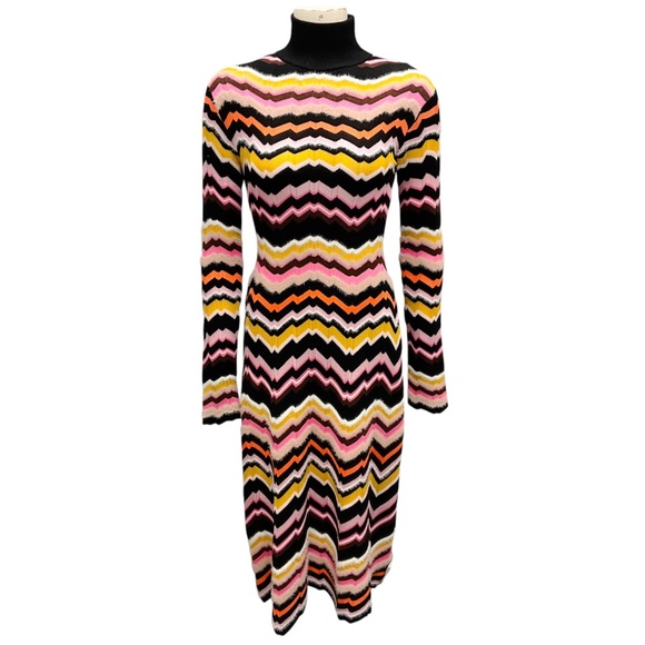 MISSONI BLACK / PINK MULTI 2024 CHEVRON ZIG ZAG KNIT DRESS